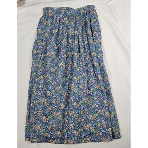 Vtg Carroll Reed Skirt Blue Floral Knee Length Cotton Pockets Size 6